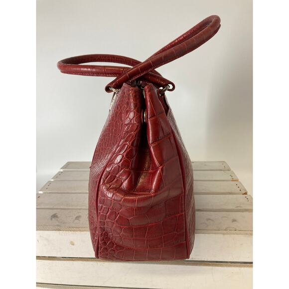 BRIGHTON F352136 RED LEATHER EMBOSSED ANIMAL PRINT HANDBAG - Picture 5 of 16